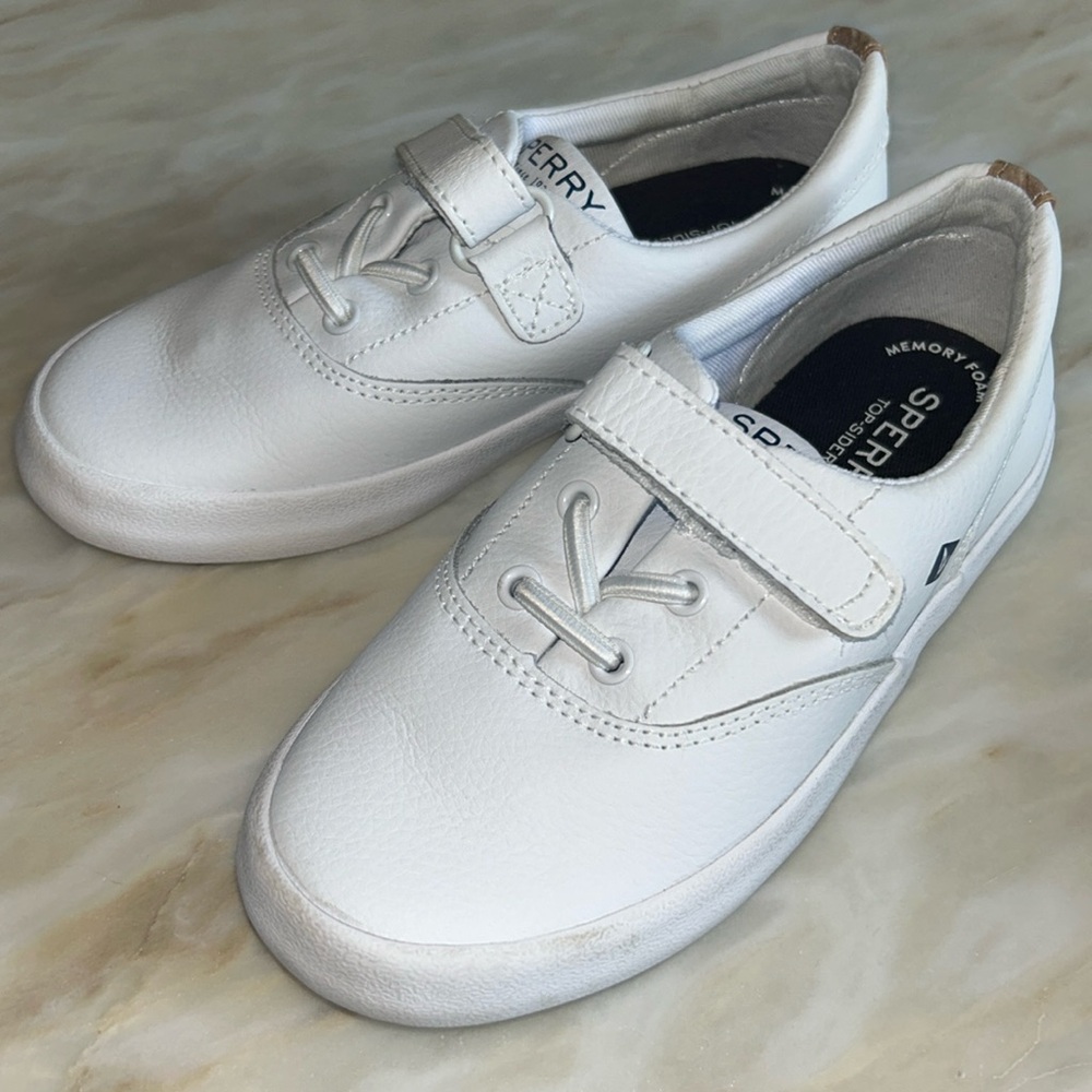 Sperry Top-Sider Toddler White Velcro Strap Leather Boat Shoes Sneakers‎ Sz 11.5